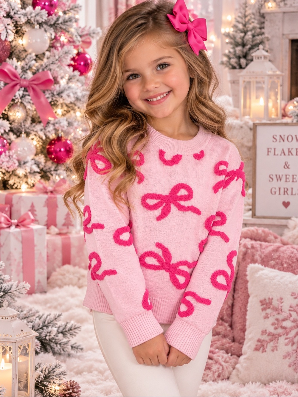 Stella Tweed Girls Size 4 Pink Bow Sweater NWT Boutique Coquette